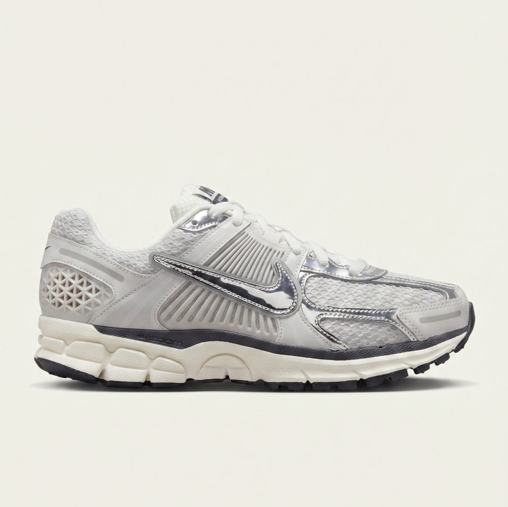 Women's Nike Zoom Vomero 5 Sneakers in Photon Dust and Metallic Silver